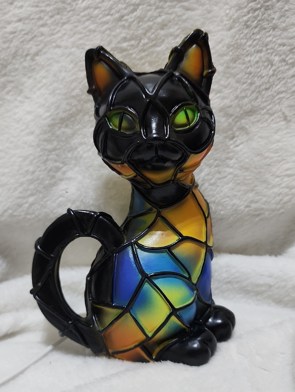 Decorative Mosaic Cat Figurine Lamp- Black with Multicolor Panels